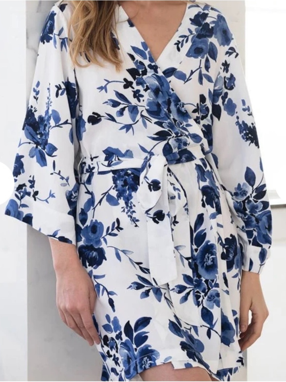 Floral Wrap Robe with Blue Blooms